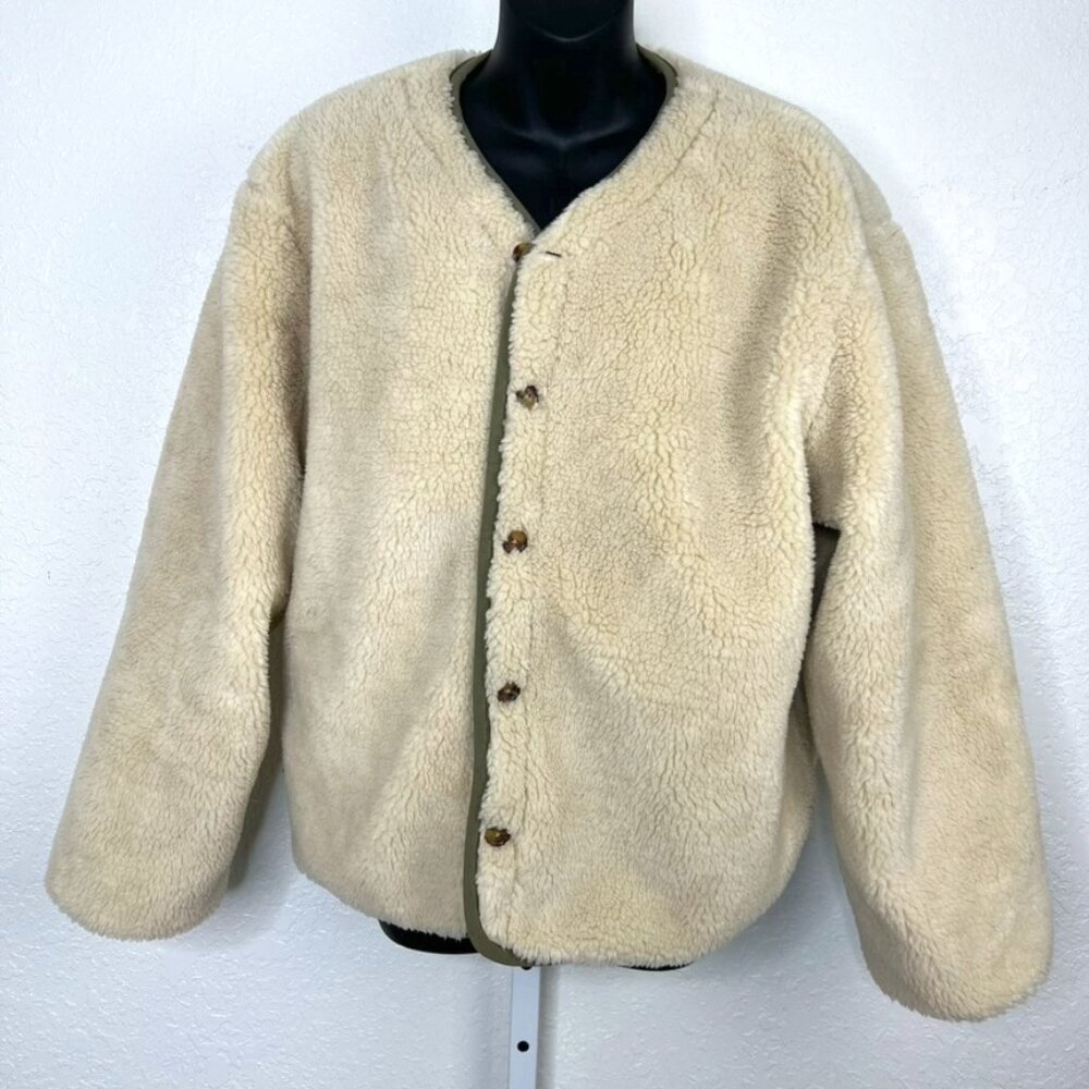Brixton Sherpa Reversible‎ Insulated Jacket Cream Olive M Cozy Gorpcore Neutral - Picture 12 of 16
